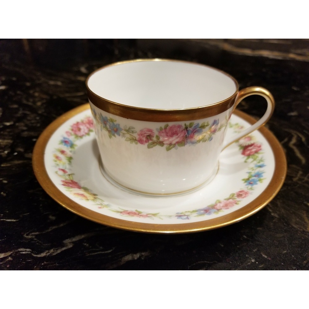 Antique C. AHRENFELDT Limoges Demitase Cup & Saucer Fine Porcelain